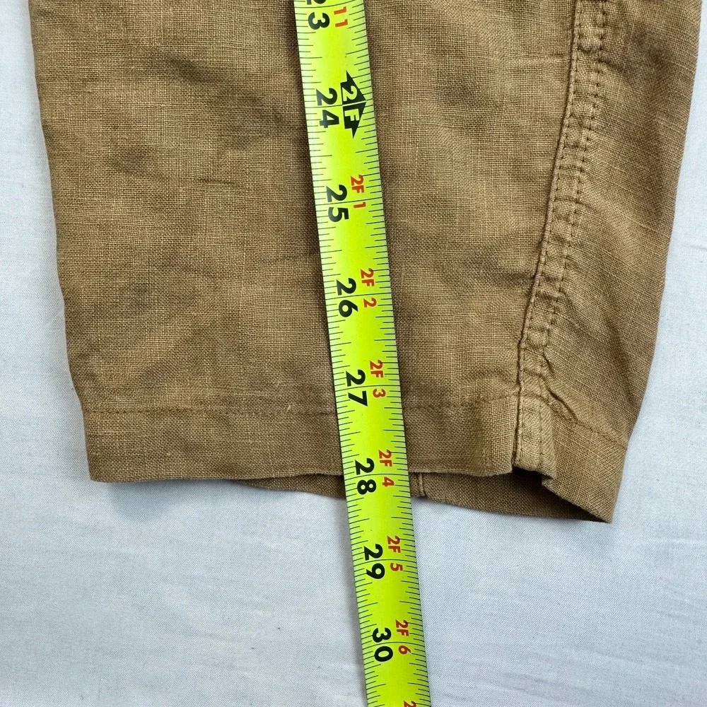 Zara Pants Womens Medium Tan Linen Straight Leg Summer High-Waisted Drawstring